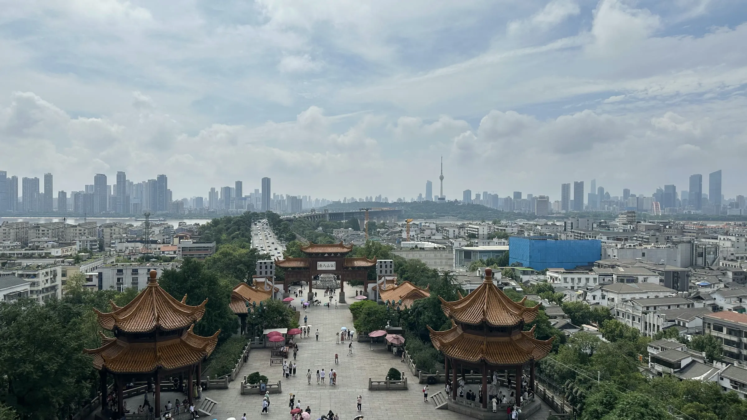 Looking out over Wuhan from the Yellow Crane Tower, with the city’s skyline on the horizon